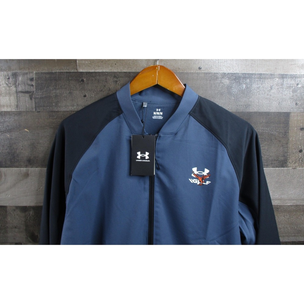 Under Armour Jacket Mens Medium Blue UA Golf Woven Bomber Full Zip Stretch NEW